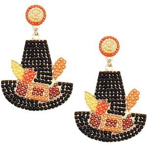 Thanksgiving Earrings for Women, Beaded Orange‎ Black Hat Drop Dangling Earrings